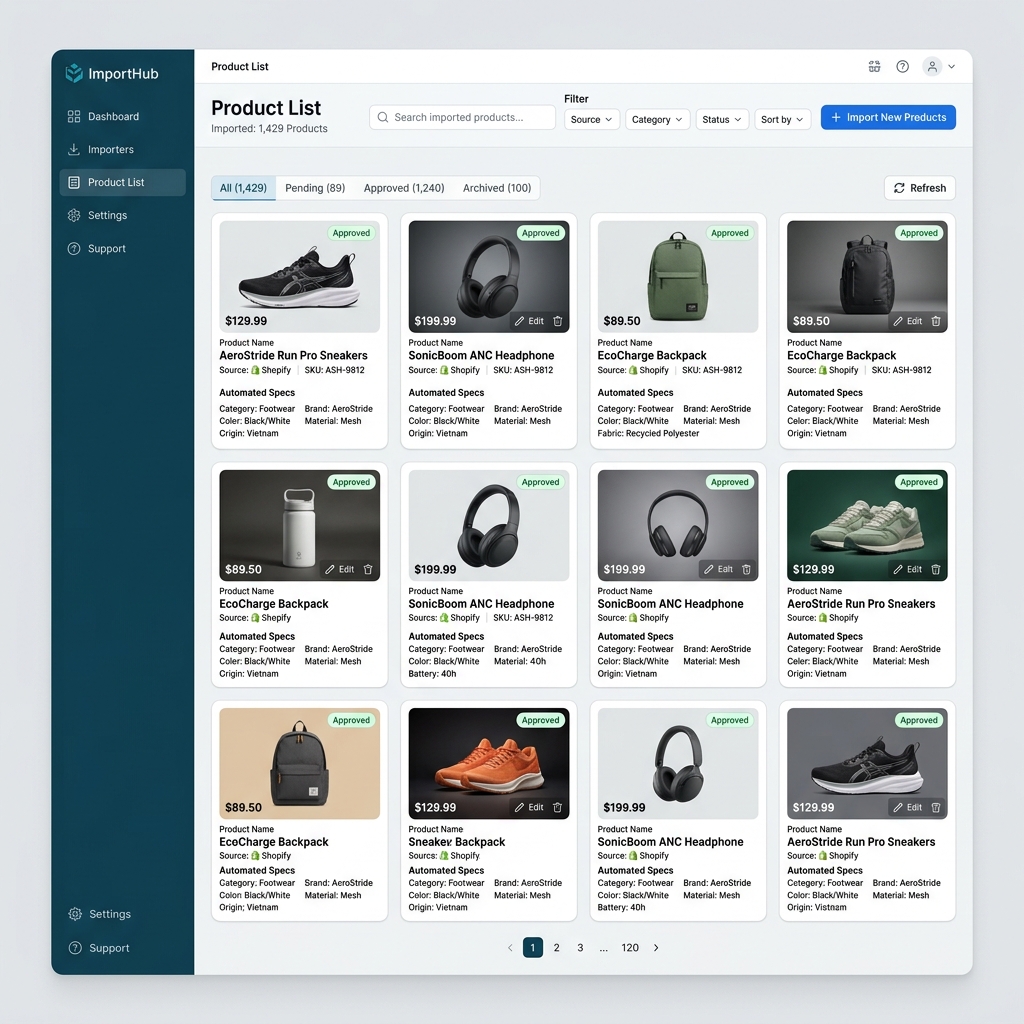 Automatisierter Produkt-Import Dashboard Screenshot